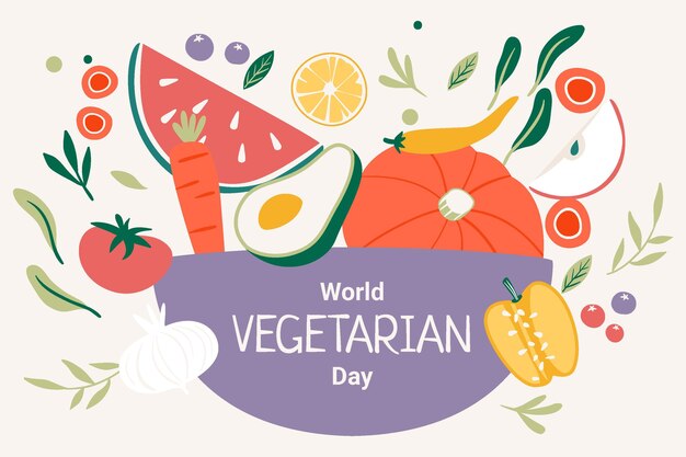 Hand drawn flat world vegetarian day background