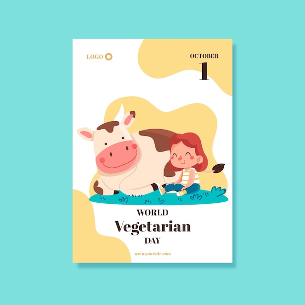 Hand drawn flat world vegetarian day vertical poster template