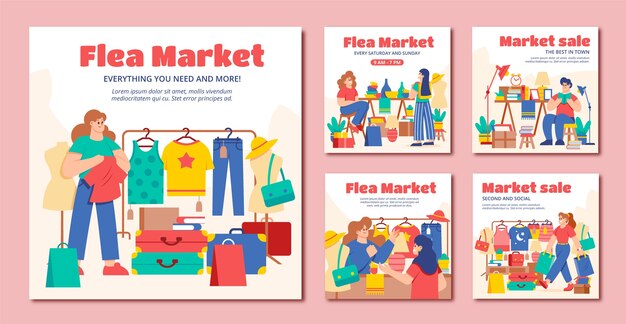 hand drawn flea market design template