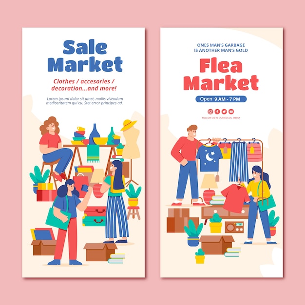 Free vector hand drawn flea market design template