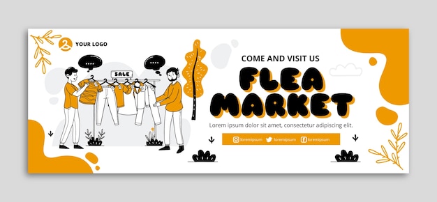 Free vector hand drawn flea market shopping social media cover template