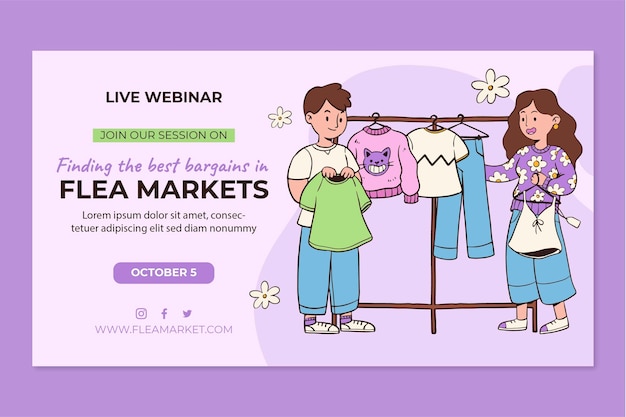 Free vector hand drawn flea market shopping webinar template