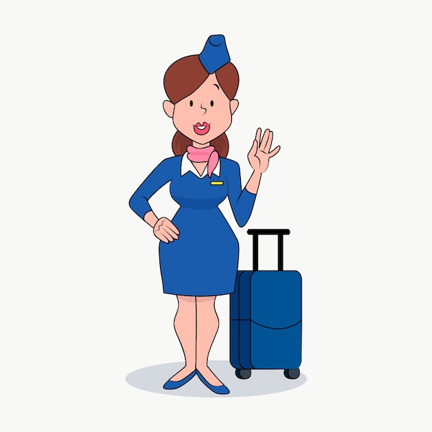 Бесплатное векторное изображение Иллюстрация мультфильма стюардесы, нарисованная вручную