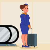 Бесплатное векторное изображение Иллюстрация мультфильма стюардесы, нарисованная вручную