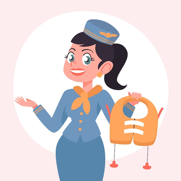 Free vector hand drawn flight attendant cartoon illustration