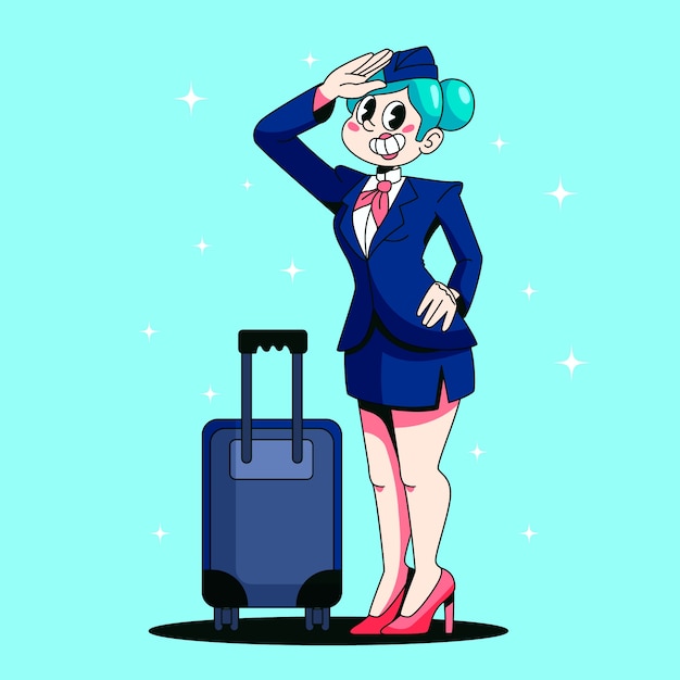 Free vector hand drawn flight attendant cartoon illustration