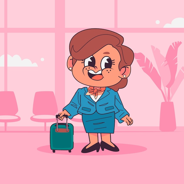 Free vector hand drawn flight attendant cartoon illustration