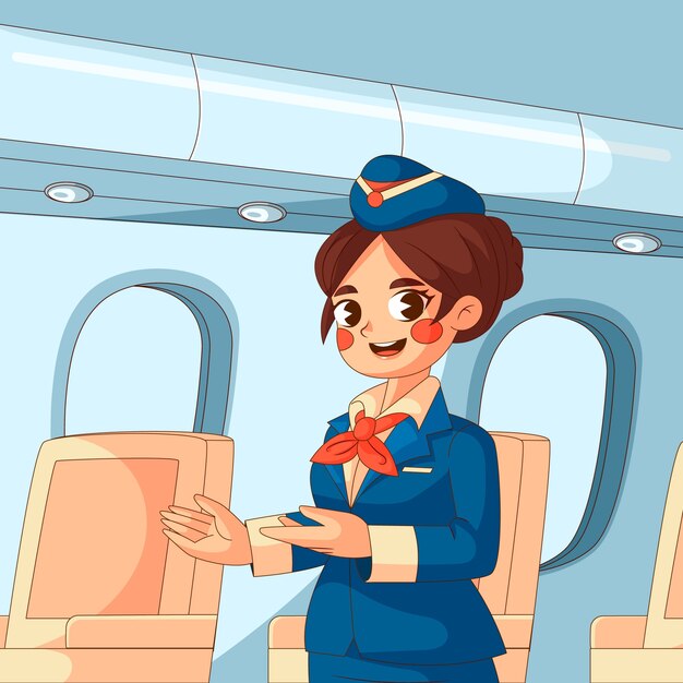 Hand drawn flight attendant cartoon illustration