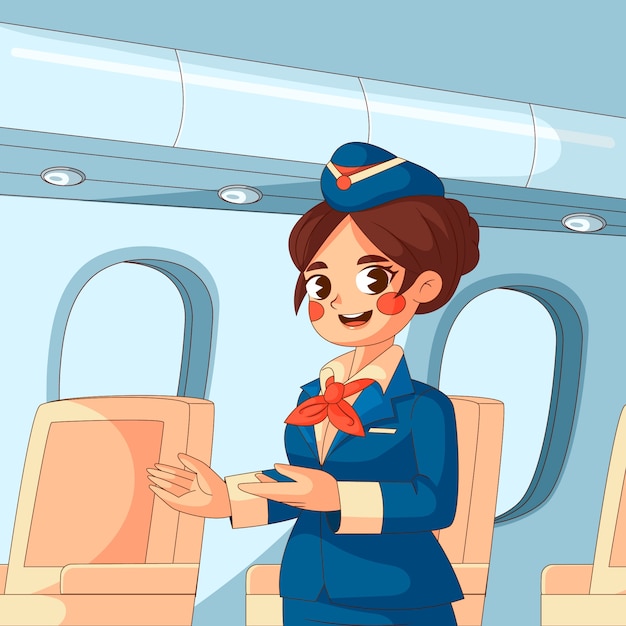 Иллюстрация мультфильма стюардесы, нарисованная вручную