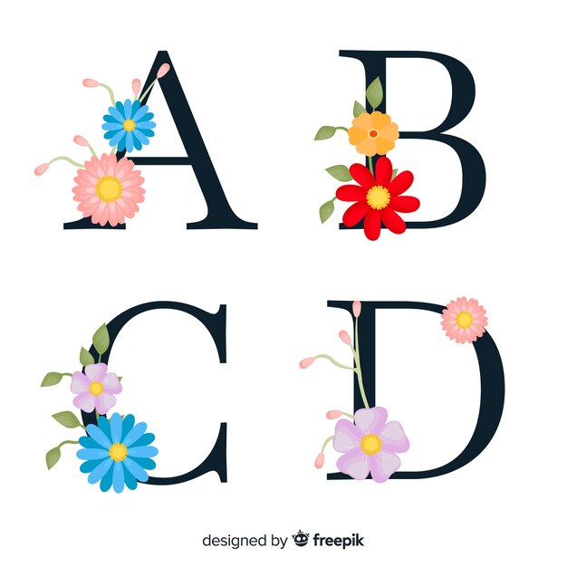 手描きの花のアルファベット