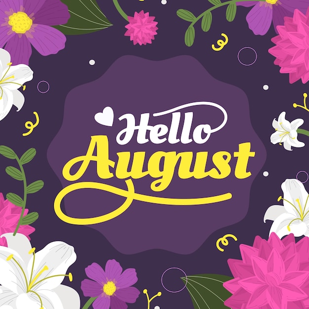 Бесплатное векторное изображение Ручной обращается цветочные августовские надписи