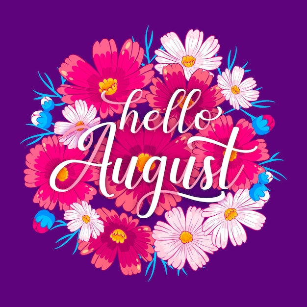 Hand drawn floral august lettering