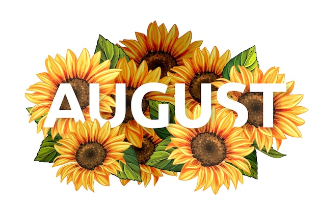 Hand drawn floral august lettering