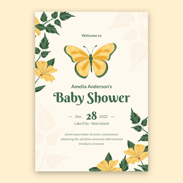 Vettore gratuito invito di baby shower floreale disegnato a mano