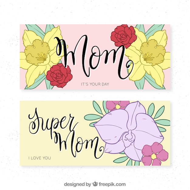 Free vector hand drawn floral banners for mother's day