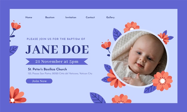 Free vector hand drawn floral baptism landing page