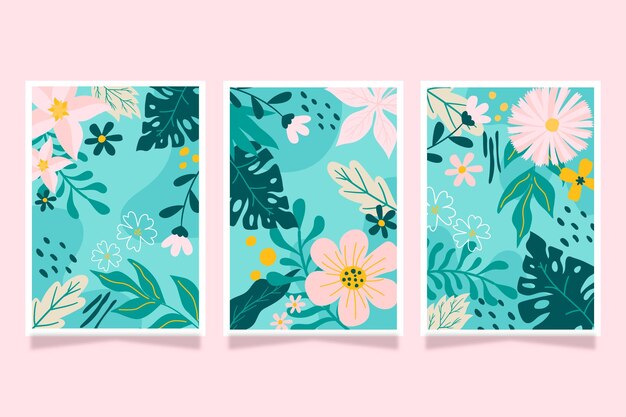 Hand drawn floral cards set