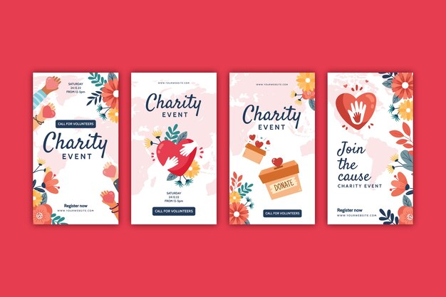 Free vector hand drawn floral charity event instagram stories