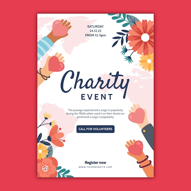 Free vector hand drawn floral charity event invitation