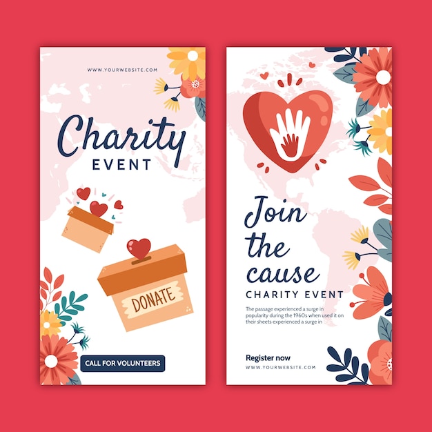 Free vector hand drawn floral charity event vertical banner