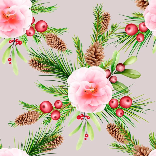 Hand drawn floral christmas seamless pattern