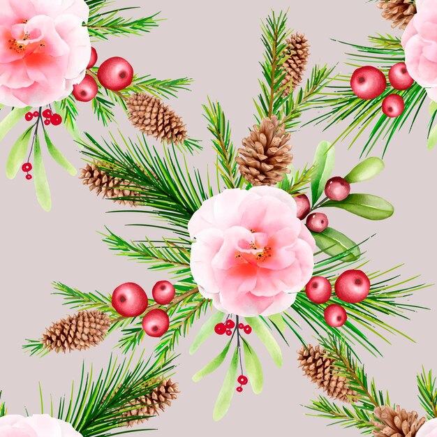 手描きの花のクリスマスのシームレスなパターン