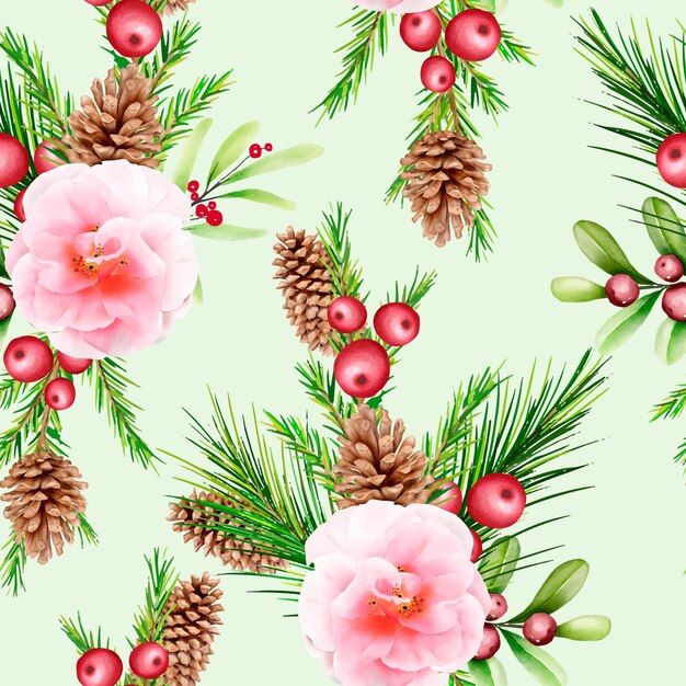 hand drawn floral christmas seamless pattern