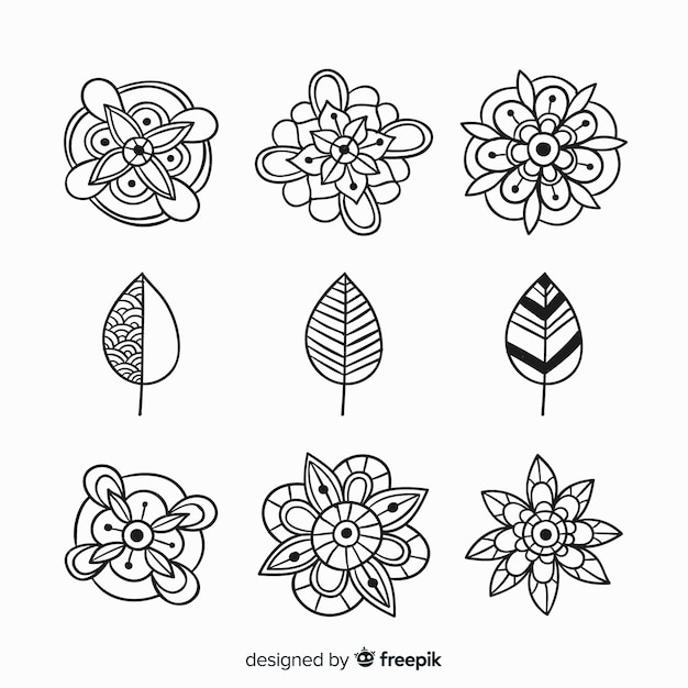 Hand drawn floral decoration element collection