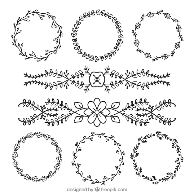 Бесплатное векторное изображение Ручной обращается цветочные украшения с различными конструкциями