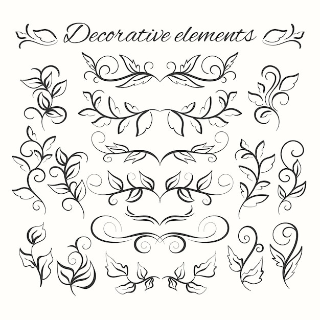 Hand drawn floral decorative elements