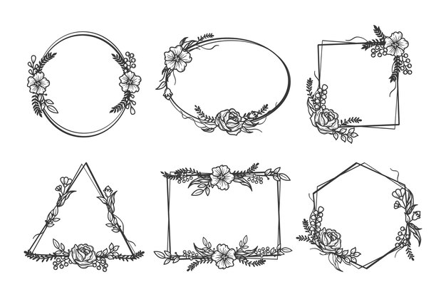 Hand drawn floral frame collection