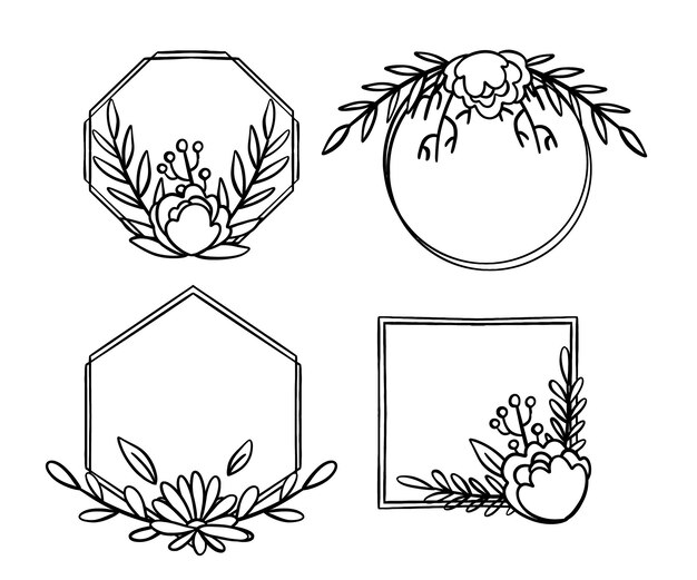 Hand drawn floral frame collection