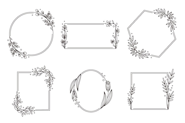 描かれた花のフレームセット 無料のベクター