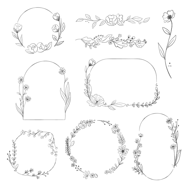 Hand drawn floral frame collection