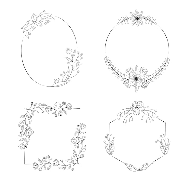 Hand drawn floral frame collection