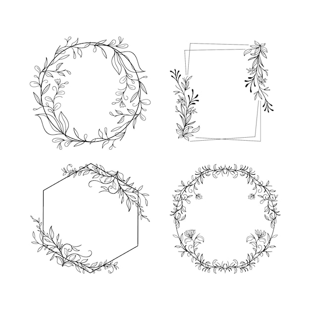 Hand drawn floral frame collection