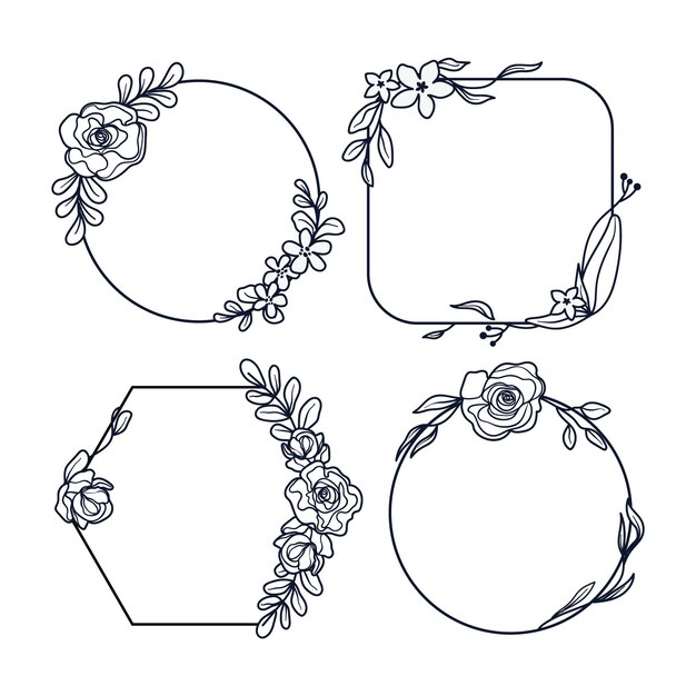 Hand drawn floral frame collection