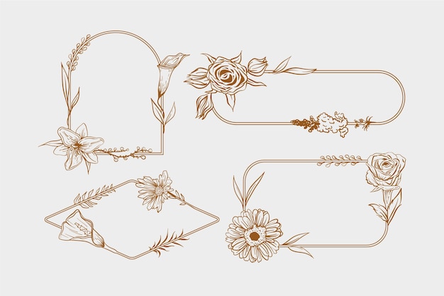 Hand drawn floral frame collection