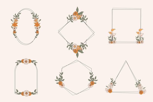 Hand drawn floral frame collection