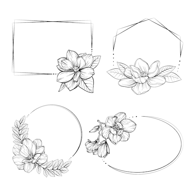 Hand drawn floral frame pack