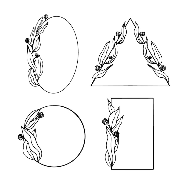Бесплатное векторное изображение Набор рисованной цветочная рамка