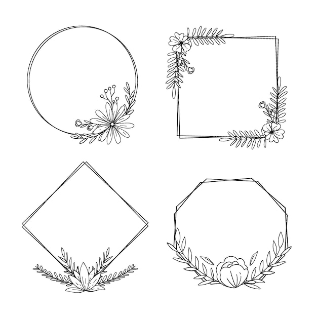 Hand drawn floral frame set