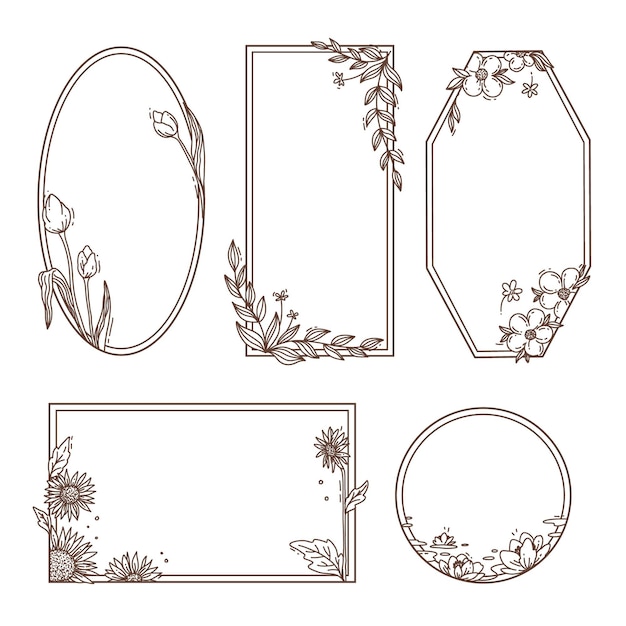 Free vector hand drawn floral frame set