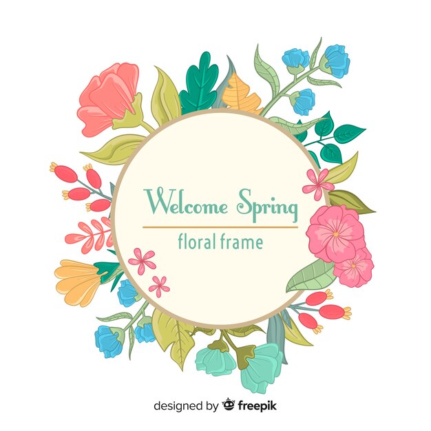 Hand drawn floral frame spring background