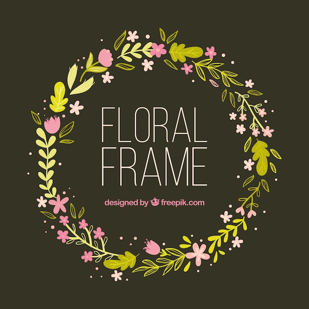 Hand drawn floral frame with circular design