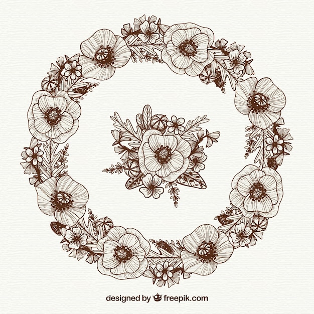Free vector hand drawn floral frame with elegant style