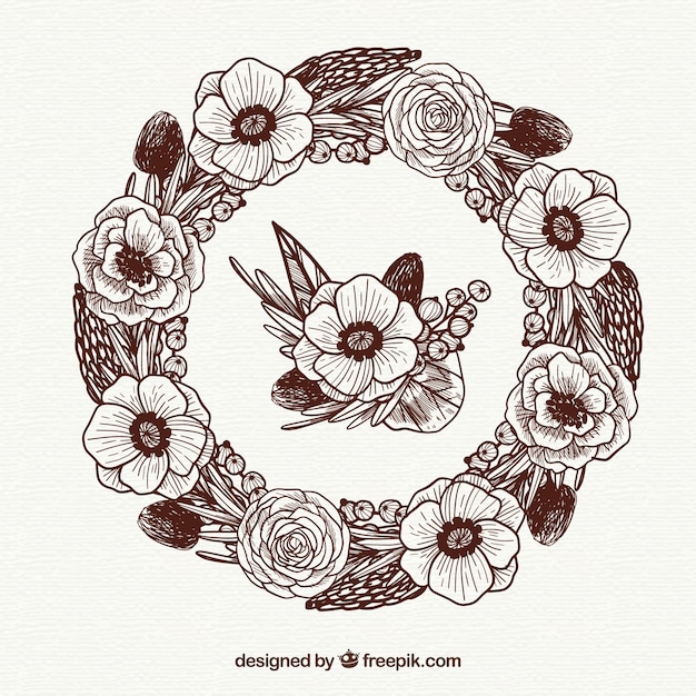 Free vector hand drawn floral frame with sketchy style