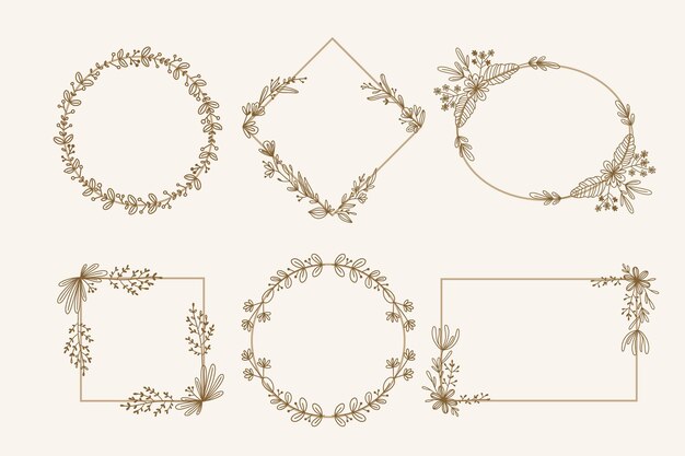 手描きの花のフレームのコレクション 無料のベクター