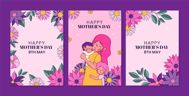 Hand drawn floral greeting cards collection for women's day celebration