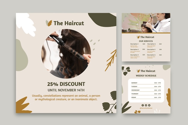 hand drawn floral the haircut hairdresser social media post template